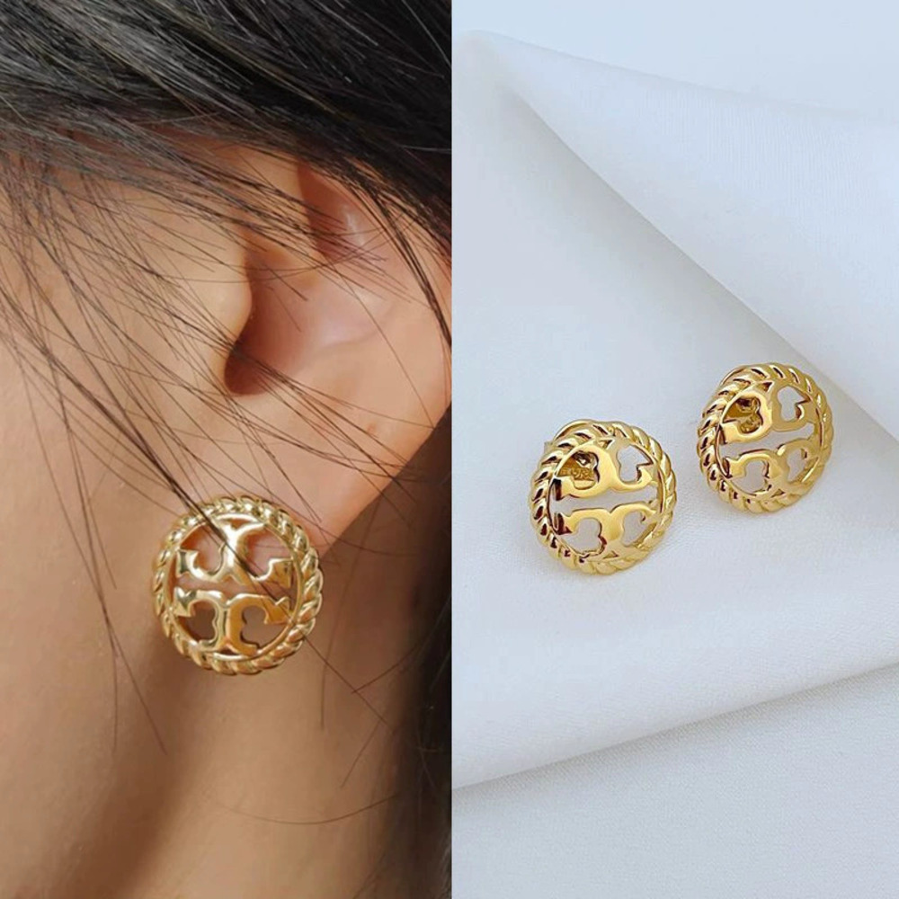 Tory Burch Gold Plated Double Button Cross Stud Earrings